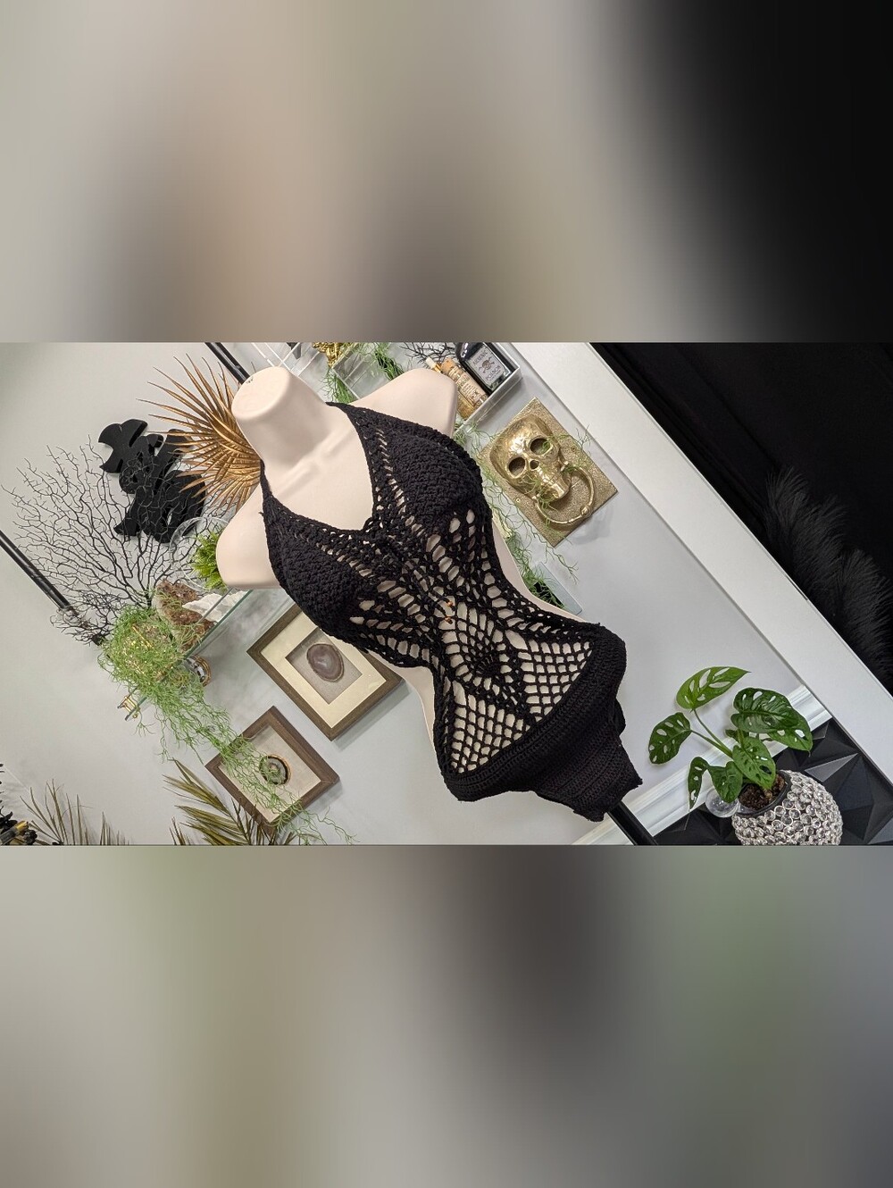 Forever 21 Black Crochet Bathing Swim Suit XS NWT